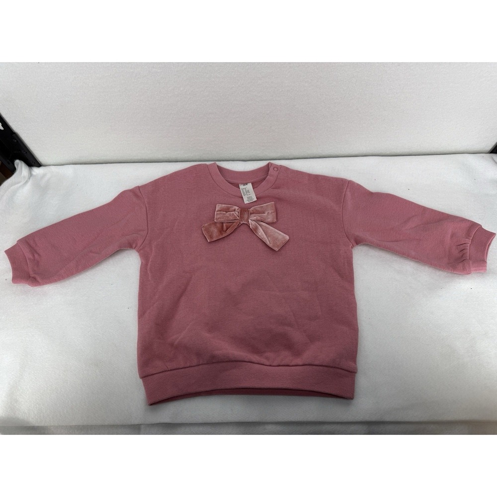 NWOT H&M Girls Pink Velvet Bow Crewneck Sweatshirt Size 2T‎